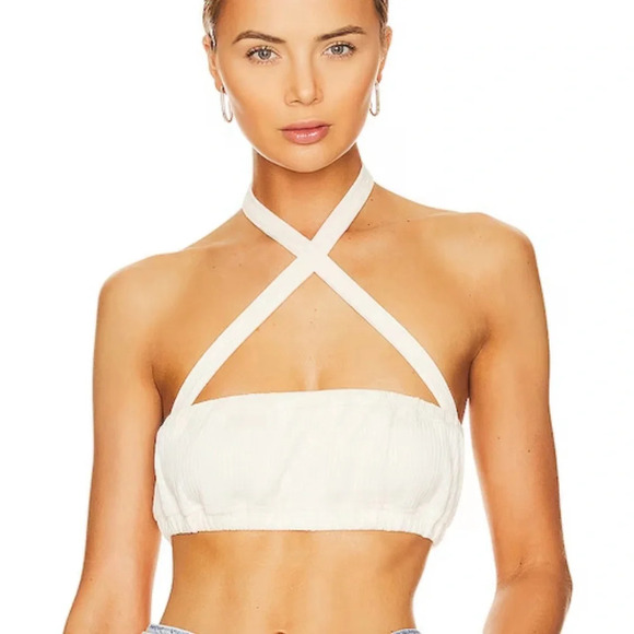 WeWoreWhat Tie Halter Bra Top in Ivory Size XS - Picture 1 of 4